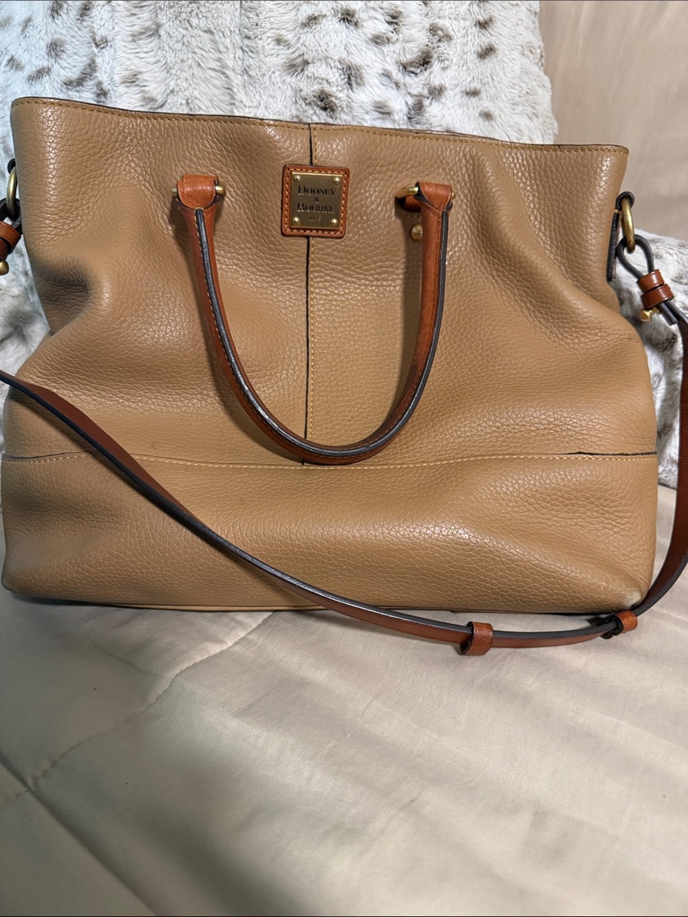 Dooney & Bourke Tan Pebble Leather Shoulder Bag with Gold Hardware
